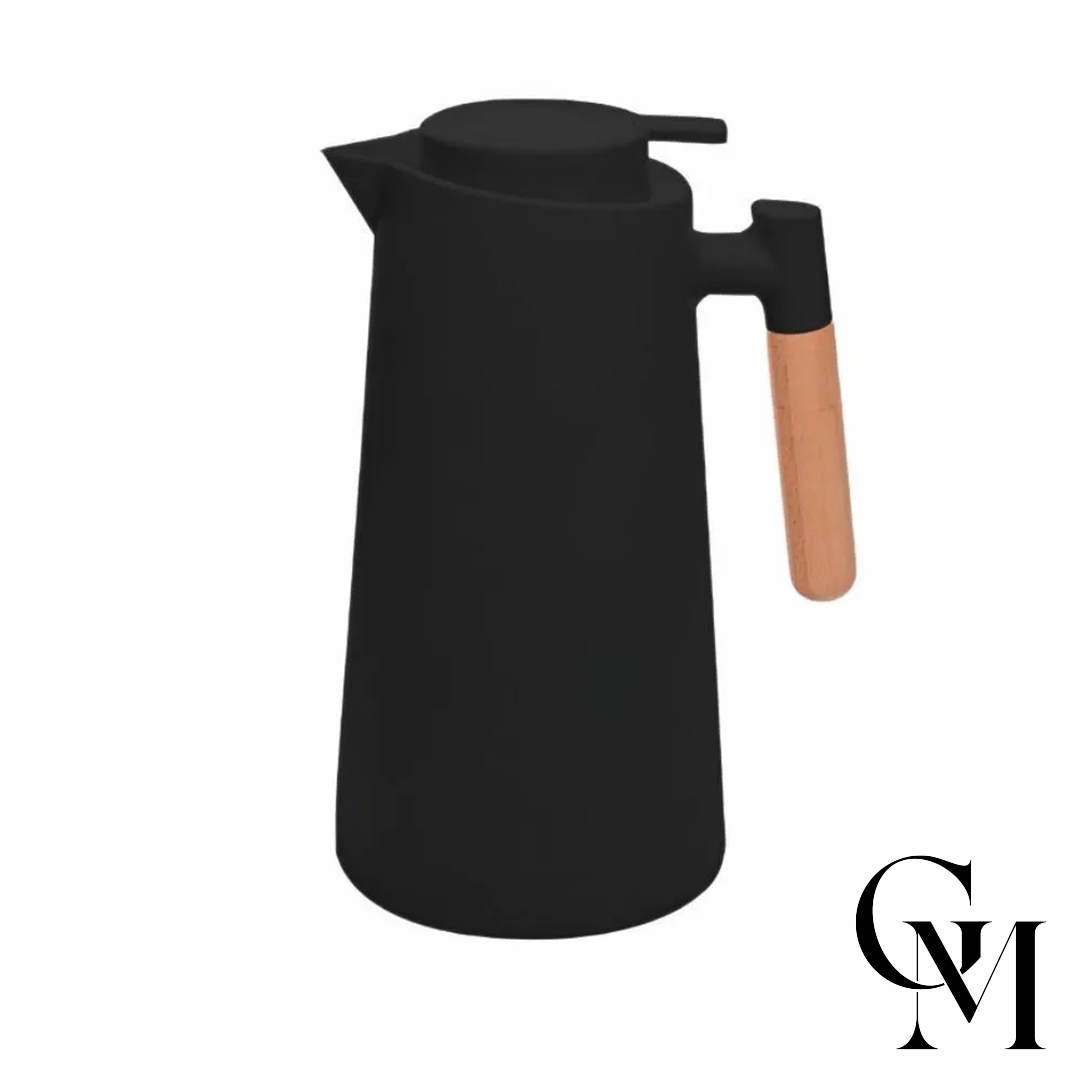 Garrafa Térmica Com Cabo De Madeira Escandinávia 1 Litro - Preto