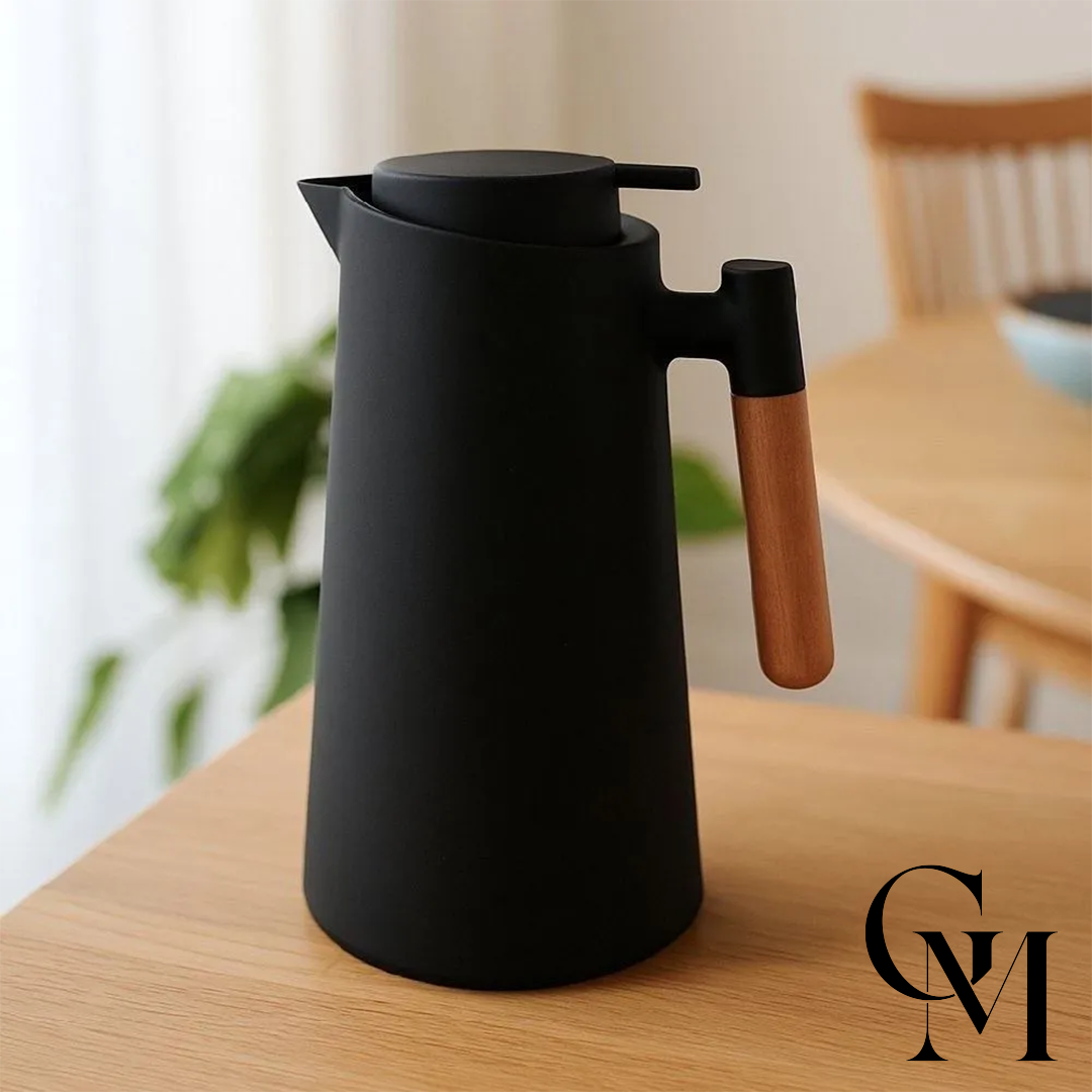 Garrafa Térmica Com Cabo De Madeira Escandinávia 1 Litro - Preto - Imagem 2