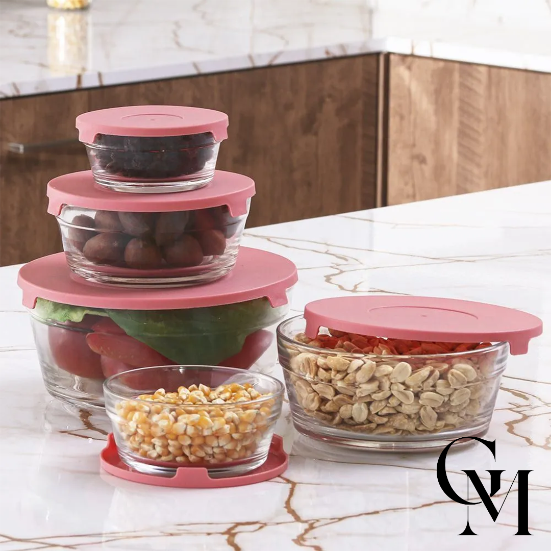 Jogo De Pote Redondo Com Tampa 5 Peças Hauskraft - Rosa - Imagem 3