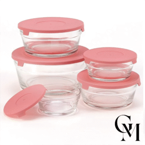 Jogo De Pote Redondo Com Tampa 5 Peças Hauskraft - Rosa