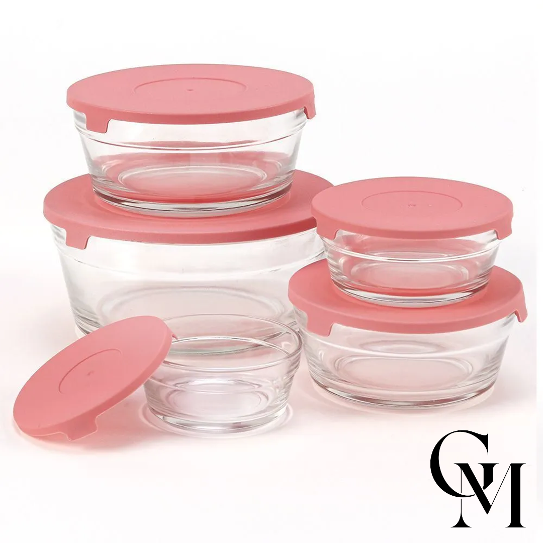 Jogo De Pote Redondo Com Tampa 5 Peças Hauskraft - Rosa